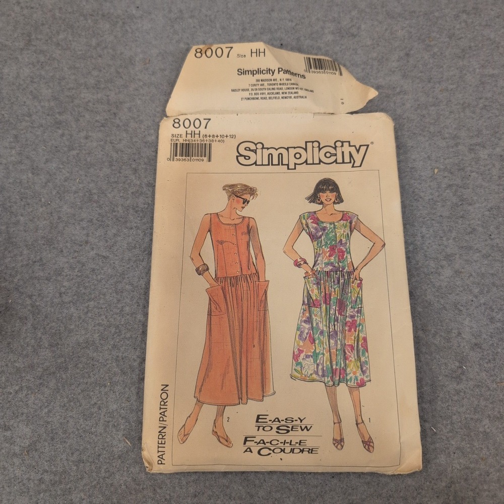 Simplicity 8007‎ Vintage 1987 Misses Dress Sewing Pattern Size HH 6 8 10 12 Easy